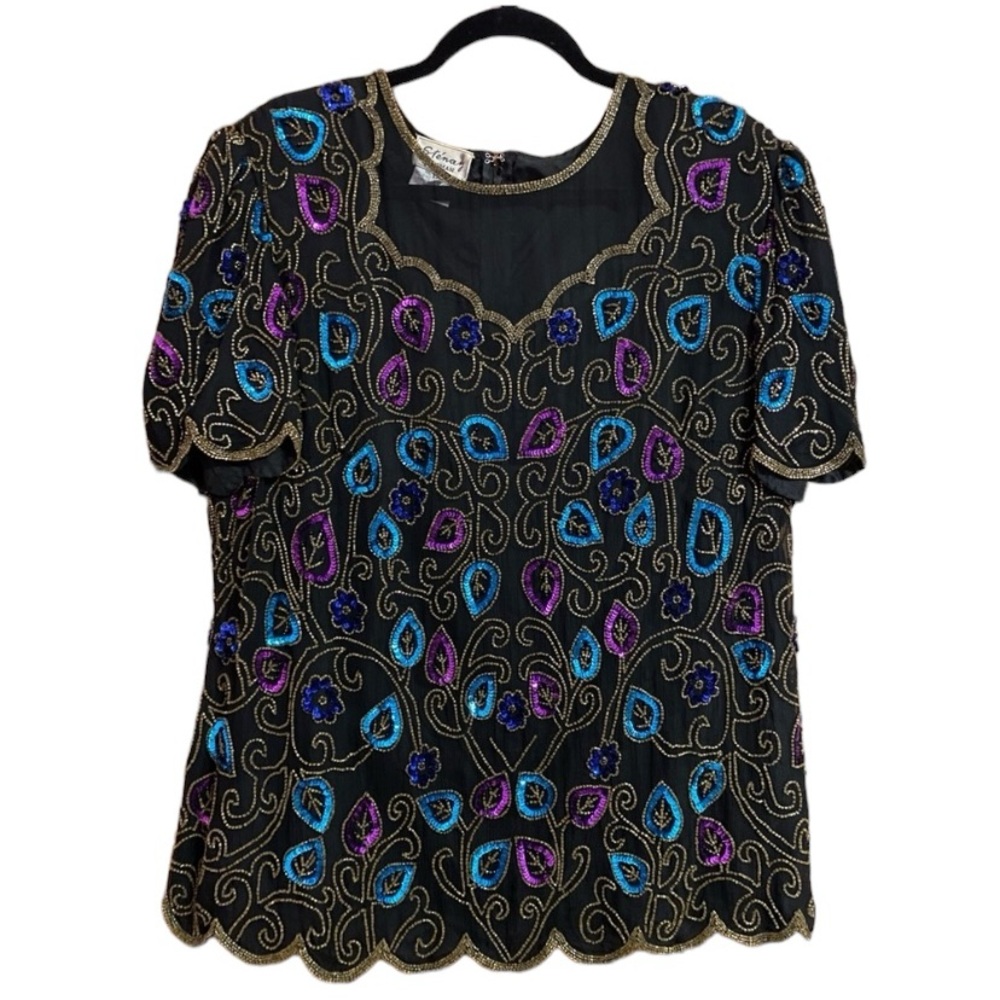 Vintage Beaded Sequin Embellished Silk Blouse